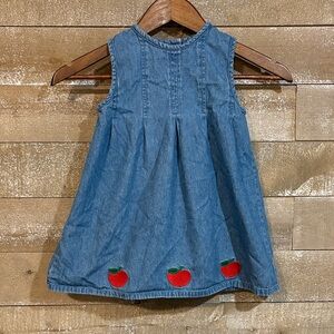 Denim Kids Dress with Apple Embroidery